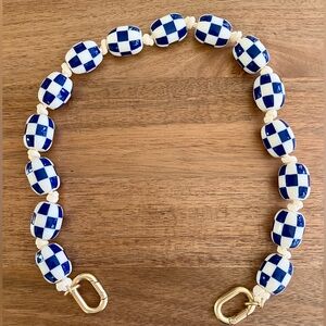 Clare V. Shortie Strap in Blue/Cream Checker